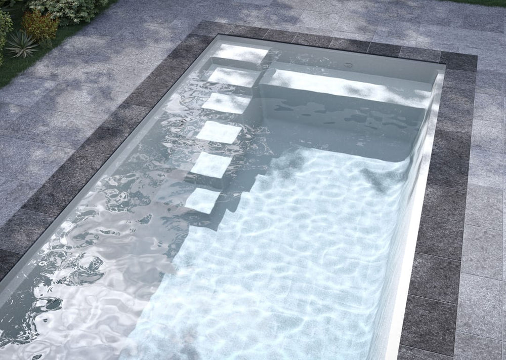 Arcadia glasfiberpool sedd uppifrån