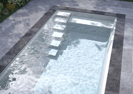 Arcadia glasfiberpool sedd uppifrån