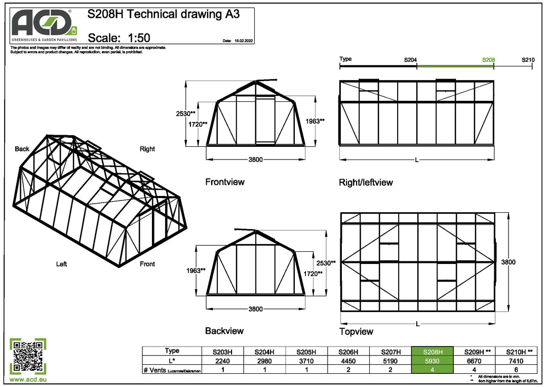 Växthus S208, 22,5 kvm - Aluline